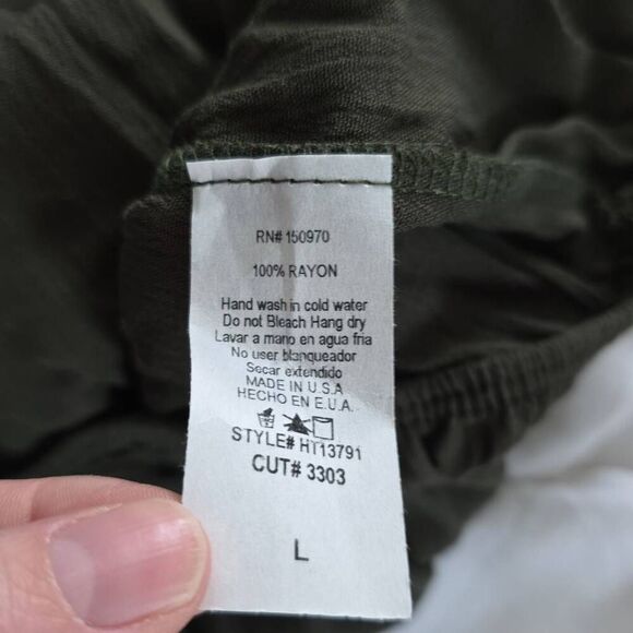 Lavender Field Women's Size Large Olive Green White Fringe Off Shoulder Crop Top - Picture 6 of 6